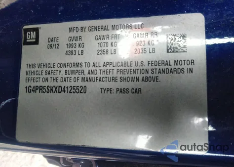 2013 Buick Verano Convenience Group from USA, damaged, VIN 1G4PR5SKXD4125520